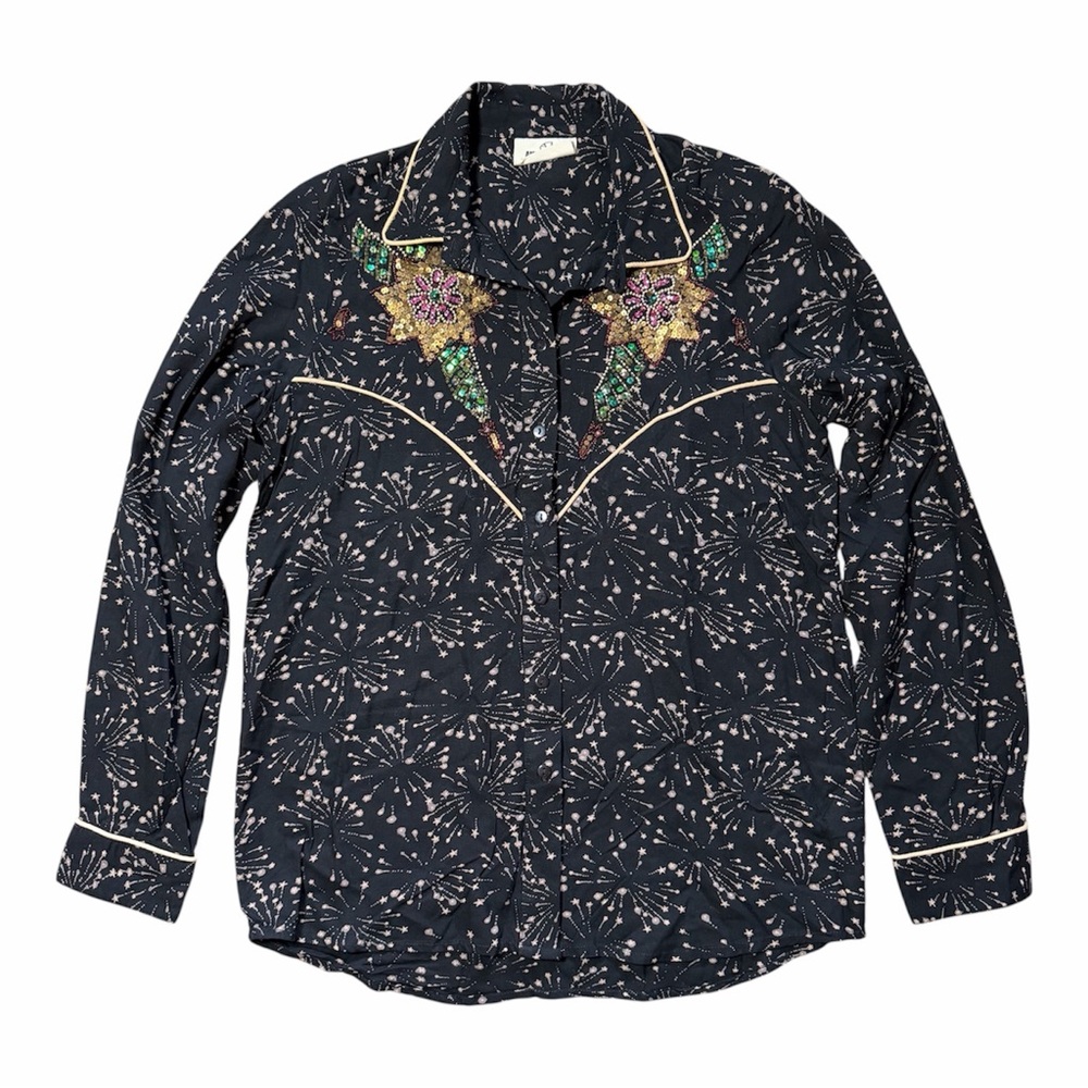 Western Women’s Blouse Sequin S AMERICANINO Bling Cowgirl Top Maximalist Shirt